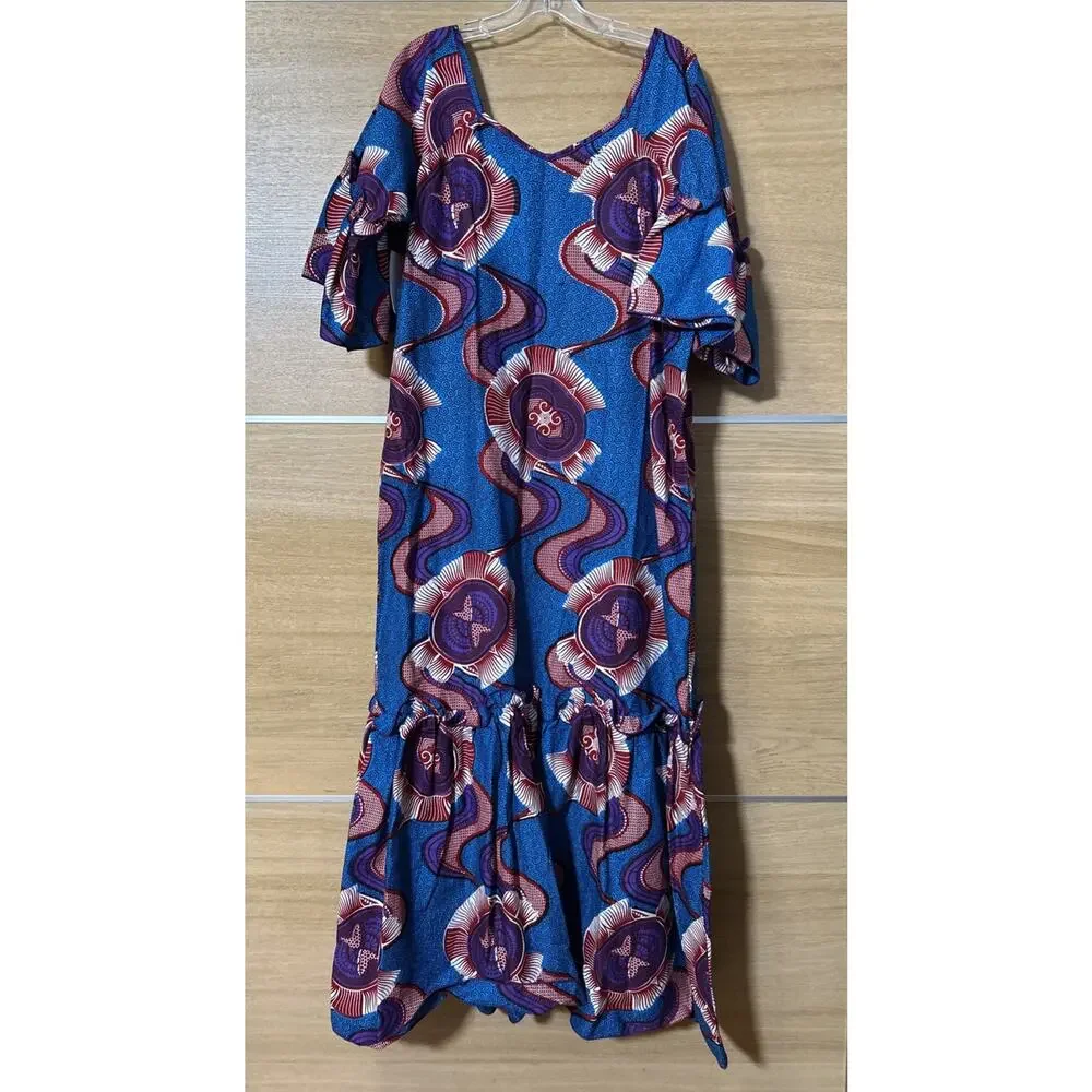 NEW Ankara Dashiki pattern Print Women's sz XL Maxi Dress Boho Handmade In USA - Picture 7 of 13
